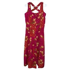Coldwater Creek Pink Floral Maxi Silk Blend Button Front Sleeveless Dress Sz 12